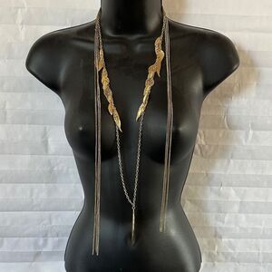 Elegant Gold Tone Multi- Chain Leaf Necklace